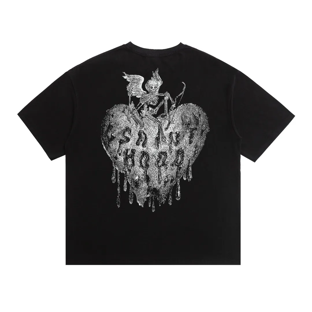 American-style Saint Michael letter print, vintage washed and distressed, loose round neck short sleeves, digital white ink direct spray, the fabric is breathable, and the pattern is three-dimensional and clear. Fabric: Double yarn 240g Style number: S865 Size: S-M-L-XL Color: Washed black Price: P118
